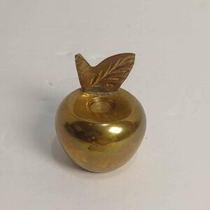 Vintage Brass Apple Candle Holder‎ Made in India Home Desk Shelf Decor
